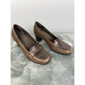 Clarks Bendables Women Brown Leather Penny Loafer Heels Shoes 83549 Size 8.5